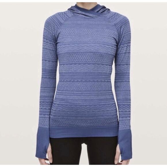 Lululemon Rest Less Hoodie Size 2 Blue Textured Long Sleeve Running Thumbholes - Picture 2 of 12
